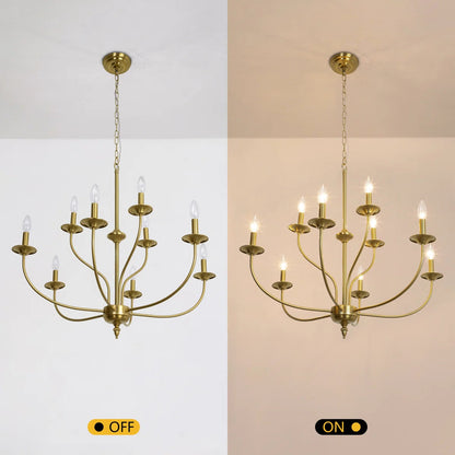 9-Light Dimmable Metal Chandelier with Candle-Style Arms, Gold