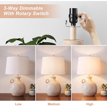 24-Inch Farmhouse Table Lamp, Resin Base with USB Port, Brown