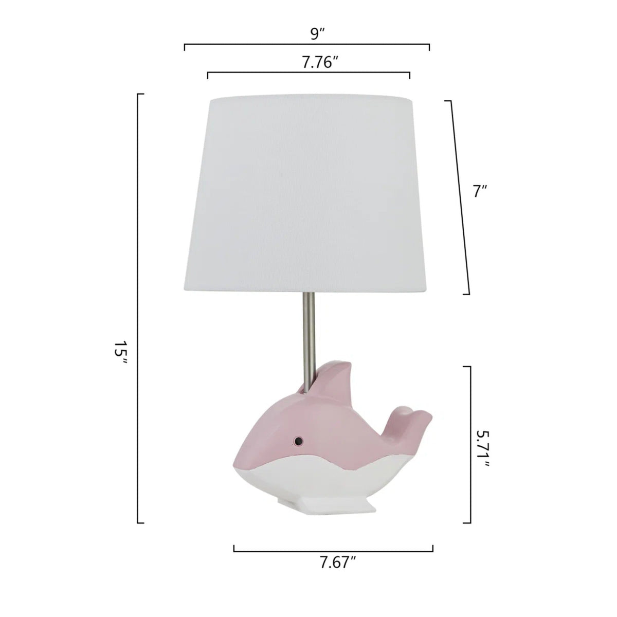 15-Inch Dolphin Table Lamp, Pink Resin Base with White Linen Shade