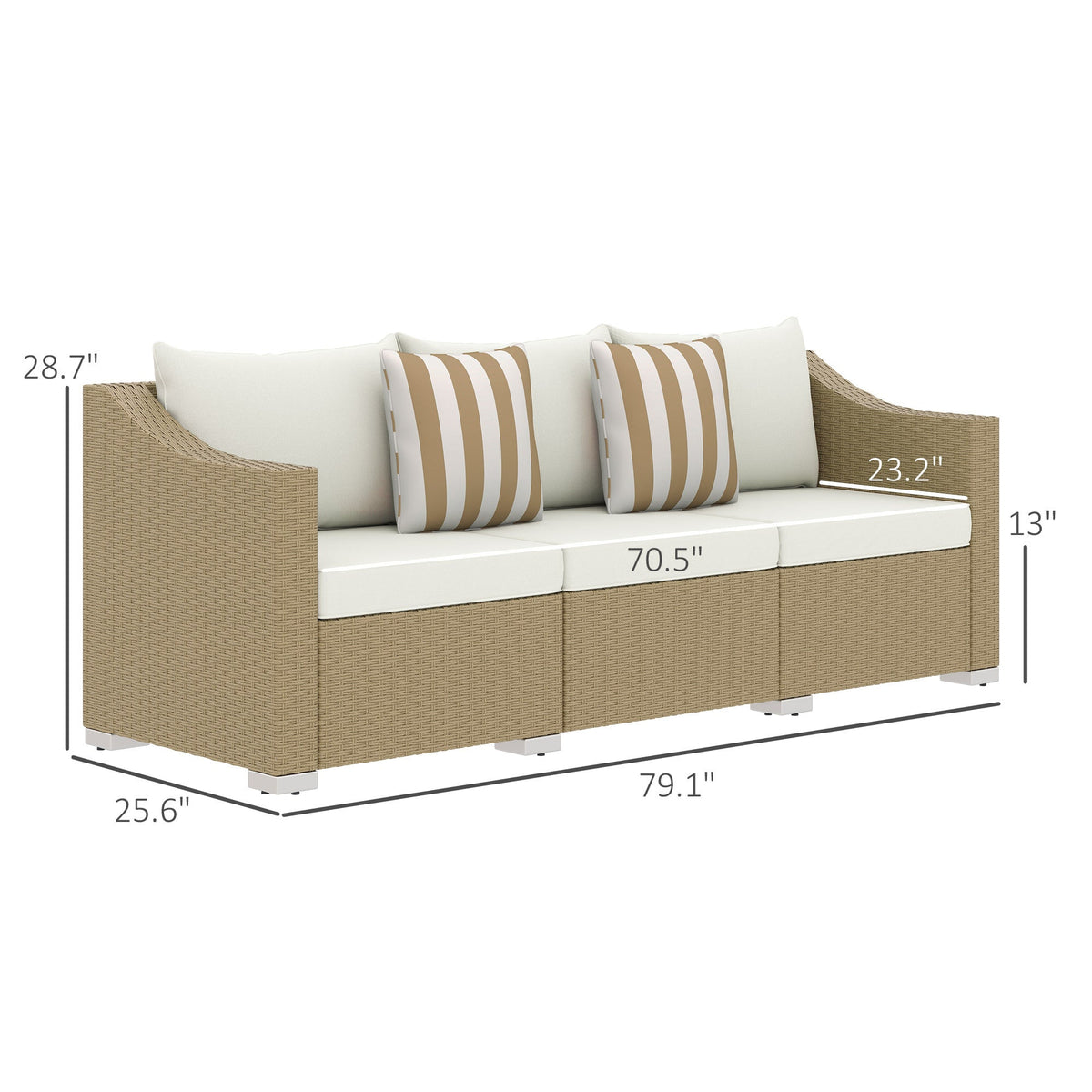 Outdoor Rattan Sofa with Cushions & Throw Pillows