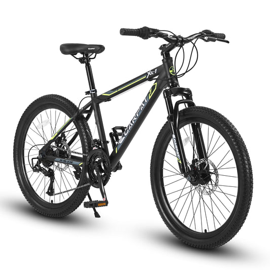 24" Kids & Youth Mountain Bike - Shimano 21-Speed, Dual Disc Brakes & Front Suspension