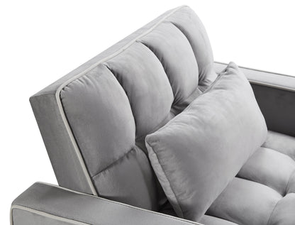 Convertible Sleeper Chair Sofa Bed, Grey Velvet, Pull-Out Single Bed