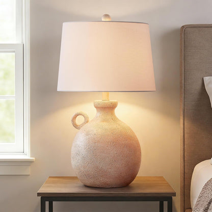 24-Inch Farmhouse Table Lamp, Resin Base with USB Port, Brown