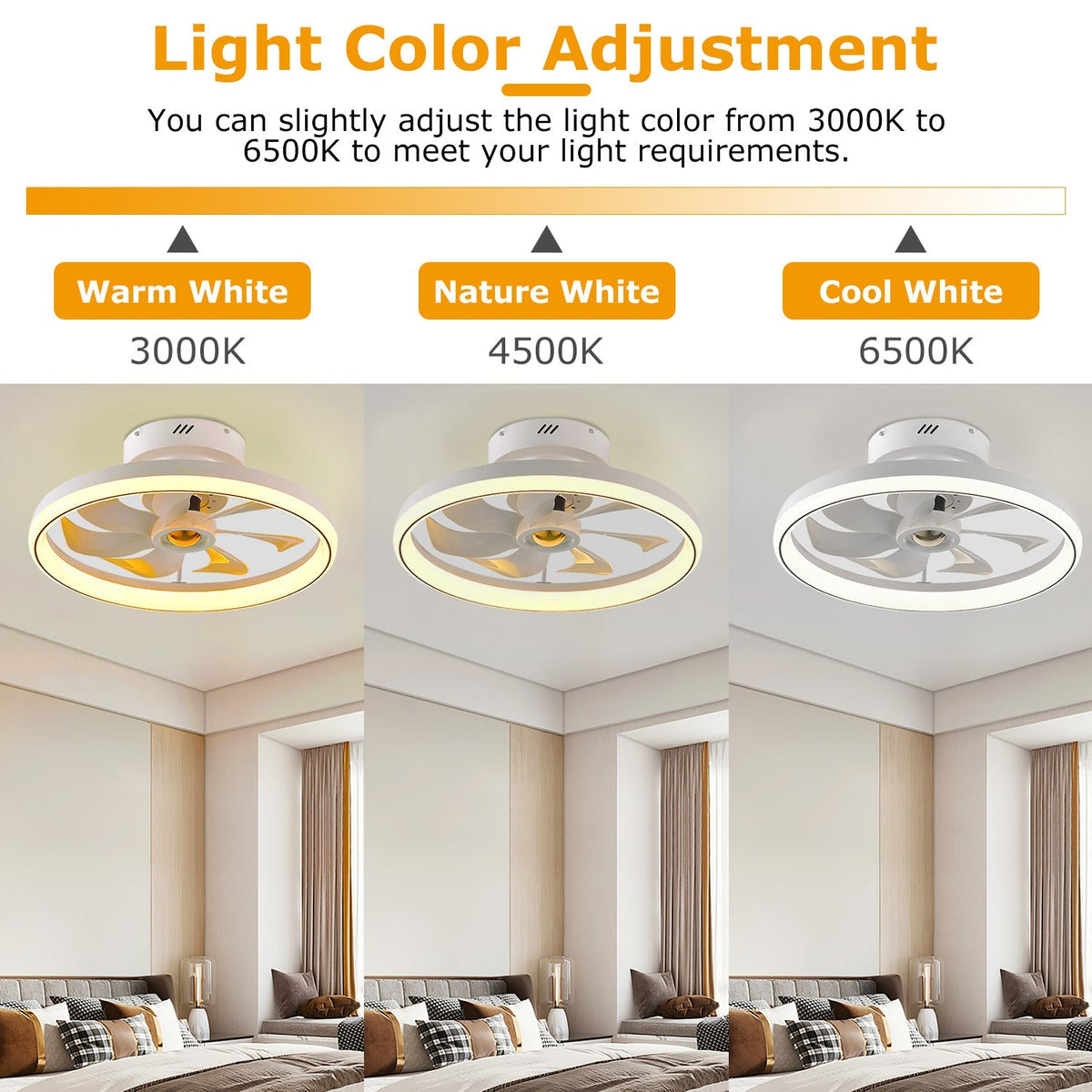 19.7in Ceiling Fan with 60W Light RoundÊPendant Fan Lamp LED Ceiling Fan with 6-Fan Speed 3000-6500W Light Color Adjustment Remote Control Timer APP C