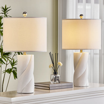 Modern Ceramic Table Lamp, 23.75 Inches, White, Set of 2