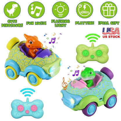 2Pack Dinosaur Remote Control Cars for Toddlers Rechargeable RC Cars with Light Music Birthday Gift For Boys Girls Aged 3 4 5 6 Years Old