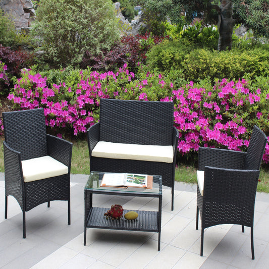 4-Piece Rattan Patio Sofa Set with Cushions