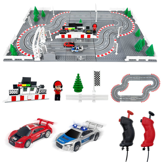 Slot Cars Race Track Sets, with 2 tracks 2 controllers 2 cars, Adjustable Speed, Block Building Slot Car Rac8e Set, Christmas present，Toys Gifts - 04