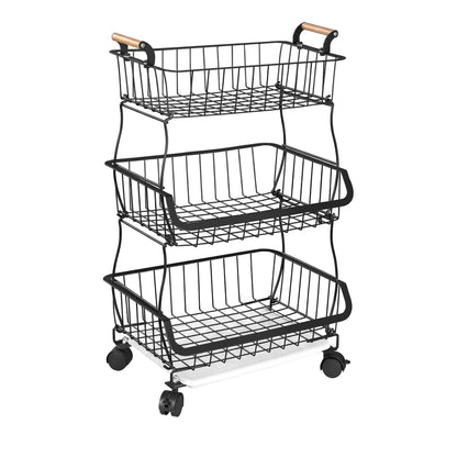 3-Tier Metal Wire Rolling Storage Cart