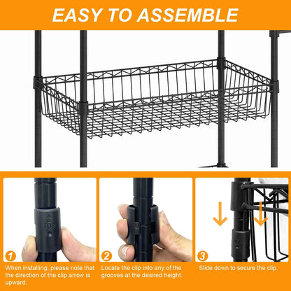DEXSO Black 3-Tier Metal Rolling Utility Cart J8-F6NA8DCTBTJ