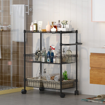 DEXSO Black 3-Tier Metal Rolling Utility Cart J8-F6NA8DCTBTJ