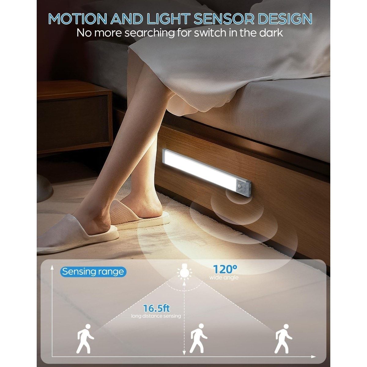 2 Pack 10 Inch Rechargeable Motion Sensor LED Under Cabinet Light