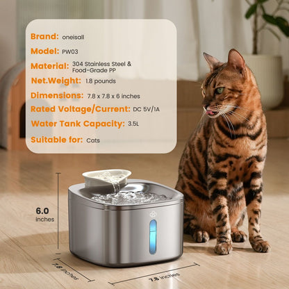oneisall Stainless Steel Cat Water Fountain PW03SAU