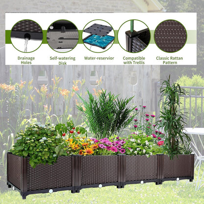 63x16x8 In. Self-Watering Raised Garden Bed Planter Box