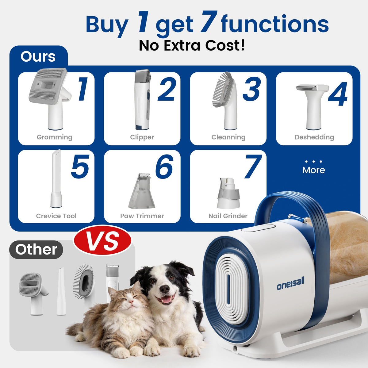 oneisall White Pet Grooming Vacuum Kit LM2