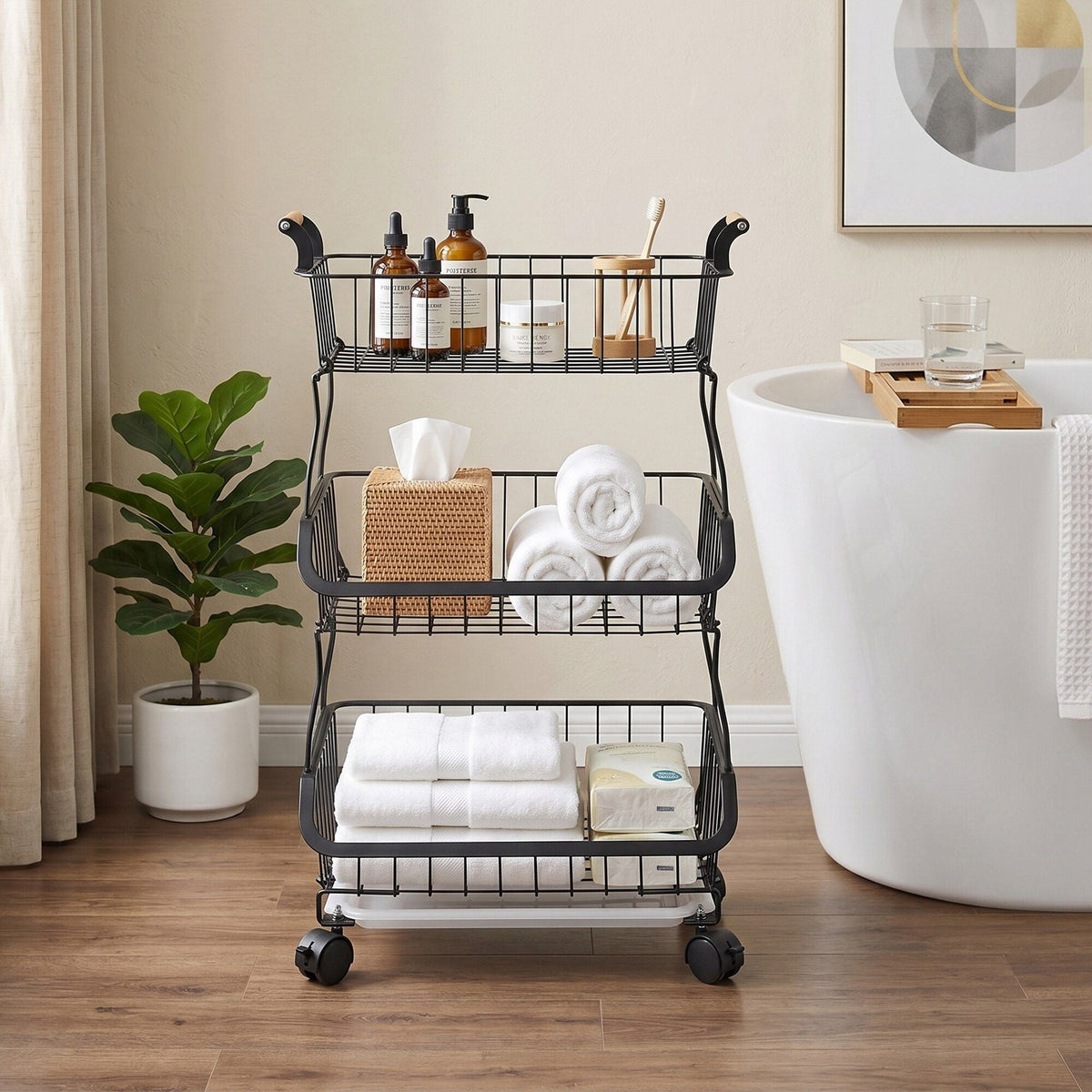 3-Tier Metal Wire Rolling Storage Cart