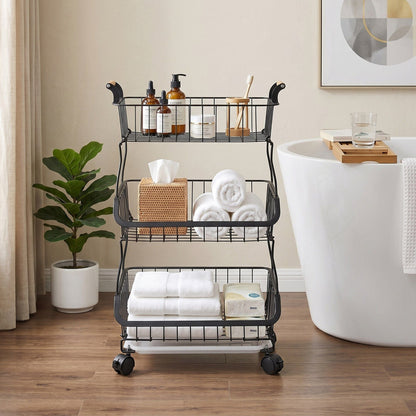 3-Tier Metal Wire Rolling Storage Cart