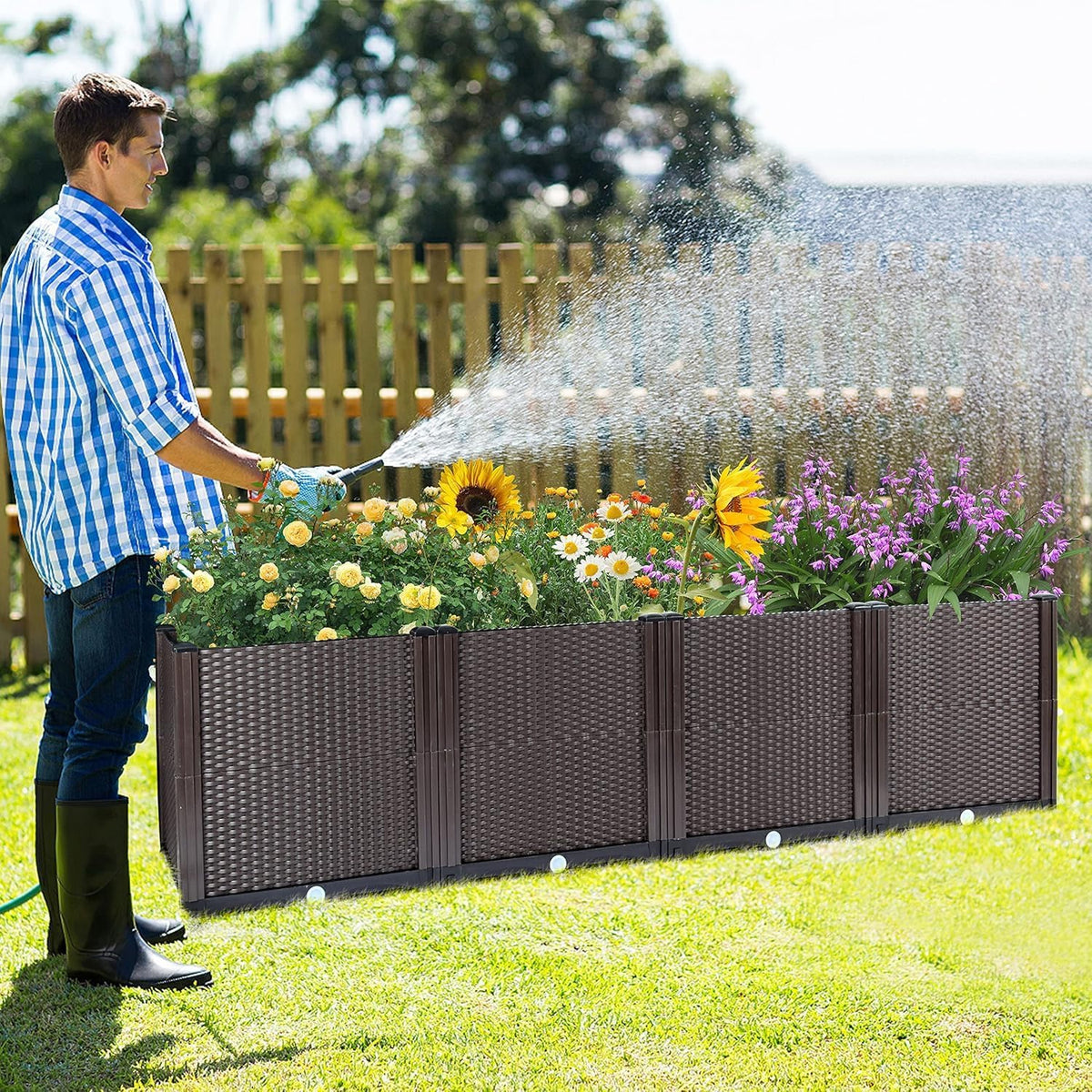 63x16x8 In. Self-Watering Raised Garden Bed Planter Box
