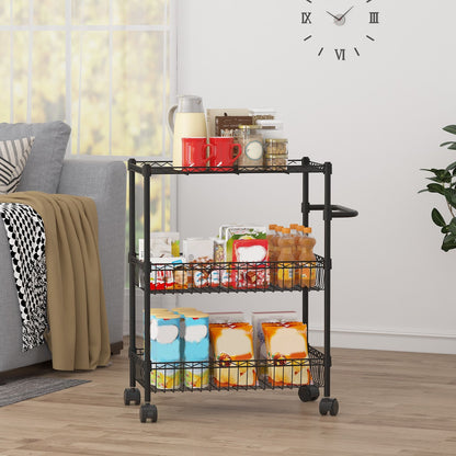 DEXSO Black 3-Tier Metal Rolling Utility Cart J8-F6NA8DCTBTJ