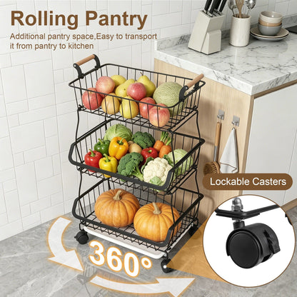3-Tier Metal Wire Rolling Storage Cart