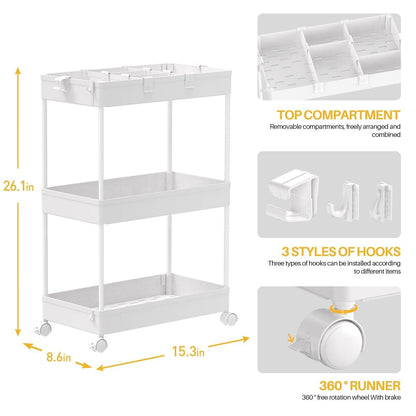 3-Tier Rolling Storage Cart Organizer