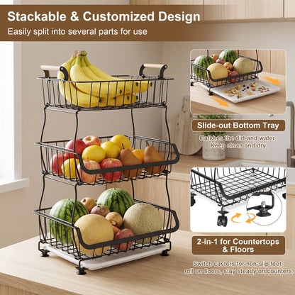 3-Tier Metal Wire Rolling Storage Cart