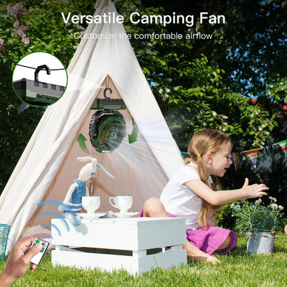 Green 3-Feature Camping Fan with Rechargeable Battery Light and Remote