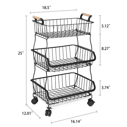 3-Tier Metal Wire Rolling Storage Cart