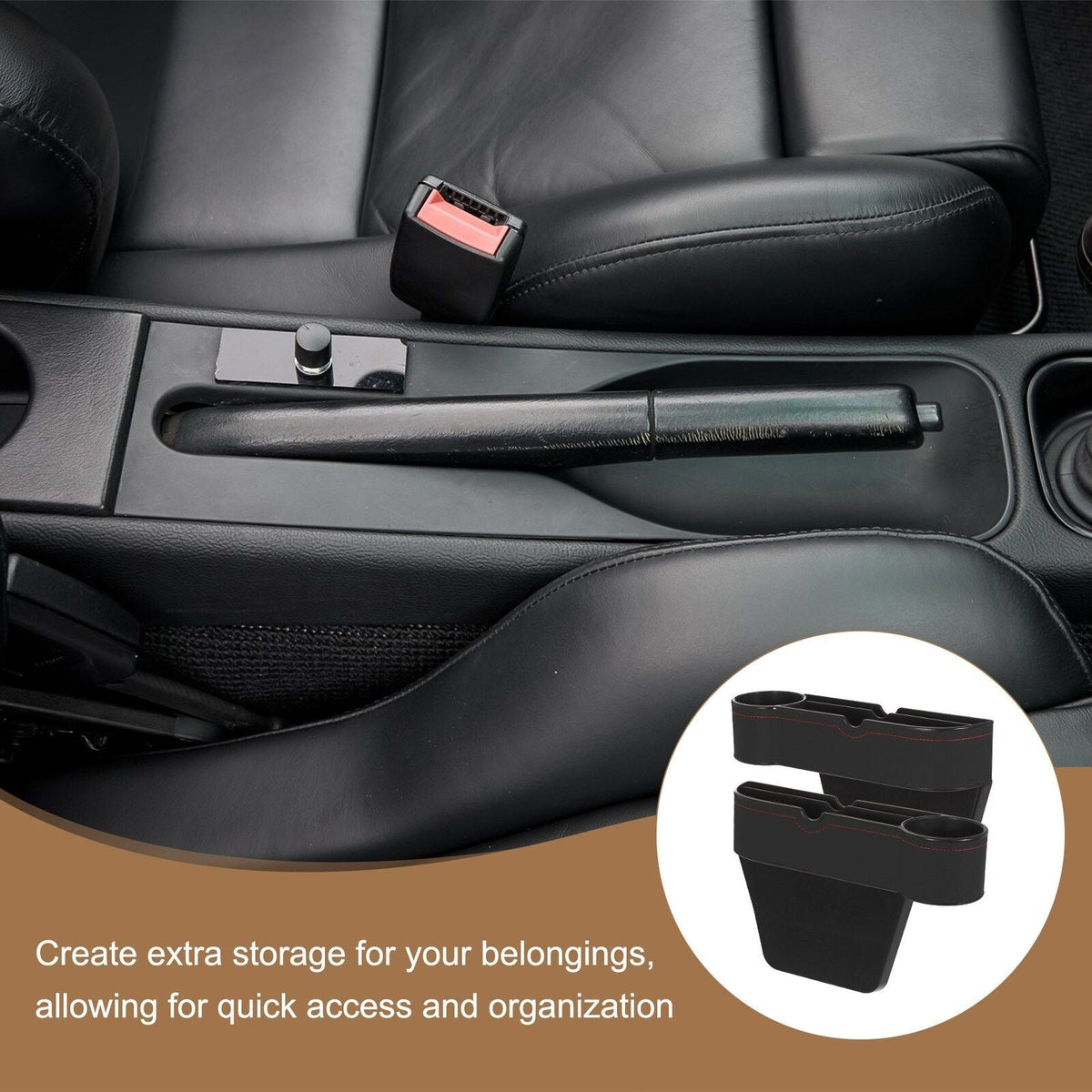 Car Seat Gap Filler Organizer Black ABS+Leather