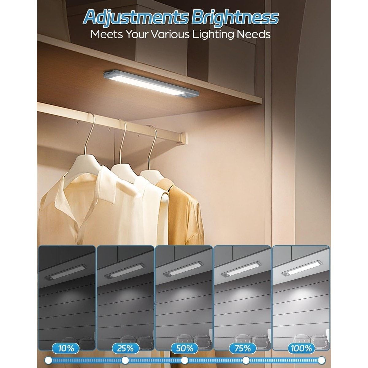 2 Pack 10 Inch Rechargeable Motion Sensor LED Under Cabinet Light