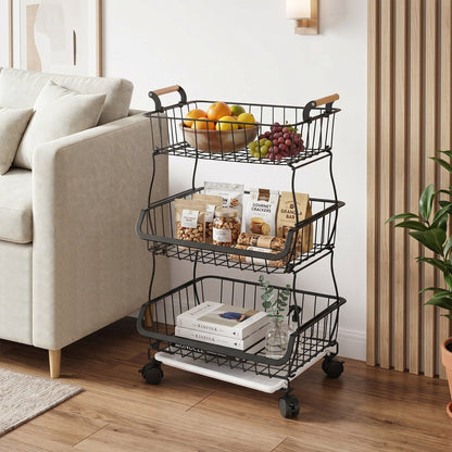 3-Tier Metal Wire Rolling Storage Cart