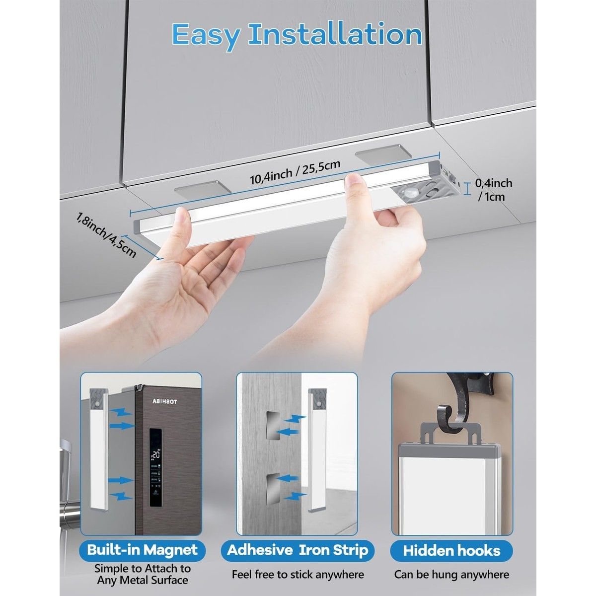 2 Pack 10 Inch Rechargeable Motion Sensor LED Under Cabinet Light