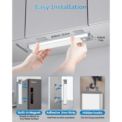 2 Pack 10 Inch Rechargeable Motion Sensor LED Under Cabinet Light