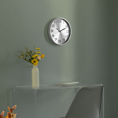 Modern Round Analog Wall Clock Silver