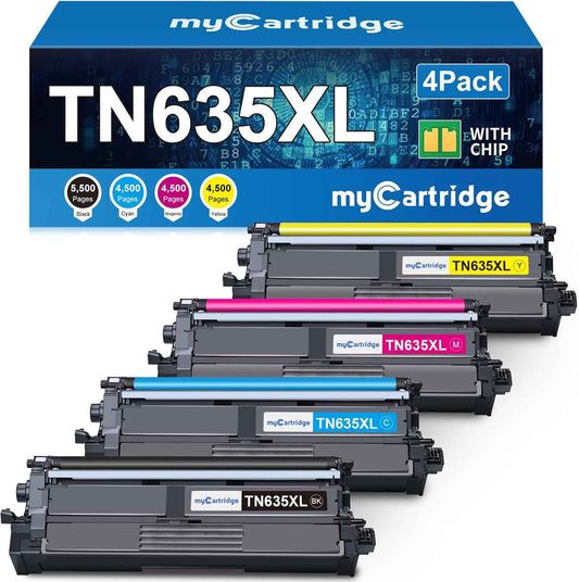 myCartridge Compatible Brother TN635XL Toner Cartridge 4-Pack (Black, Cyan, Yellow, Magenta) | HL-L8430CDW HL-L8430CDWT HL-L8570CDW MFC-L8730CDW MFC-L8930CDW MFC-L8970CDW MFC-EX575 | Black 5500 Pages Color 4500 Pages