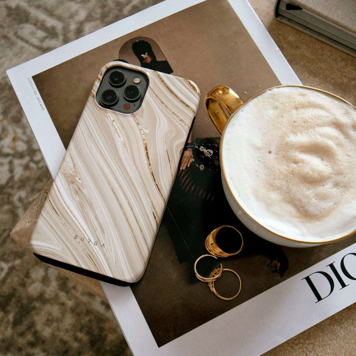 BURGA iPhone 15 Pro Max Case Nude Glitter Marble - Cute, Trendy, New