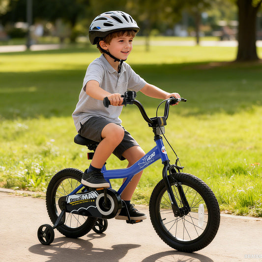 16-Inch Dark Blue Kids' Bicycle with Training Wheels & Helmet